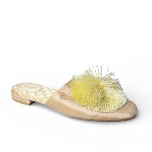 Birdies Satin Pom Pom Slide Mules Champagne Yellow Size 8.5
